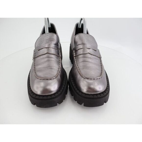 Free People Womens Lyra Lug Sole Penny Loafers Chunky Silver Leather 39 EU / 9 - Picture 8 of 14
